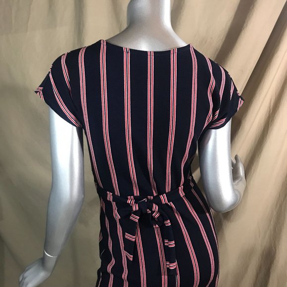 Rebel Sugar Women's Small Striped Blue Red Short Body-con Style Dress Faux Wrap - Picture 10 of 16